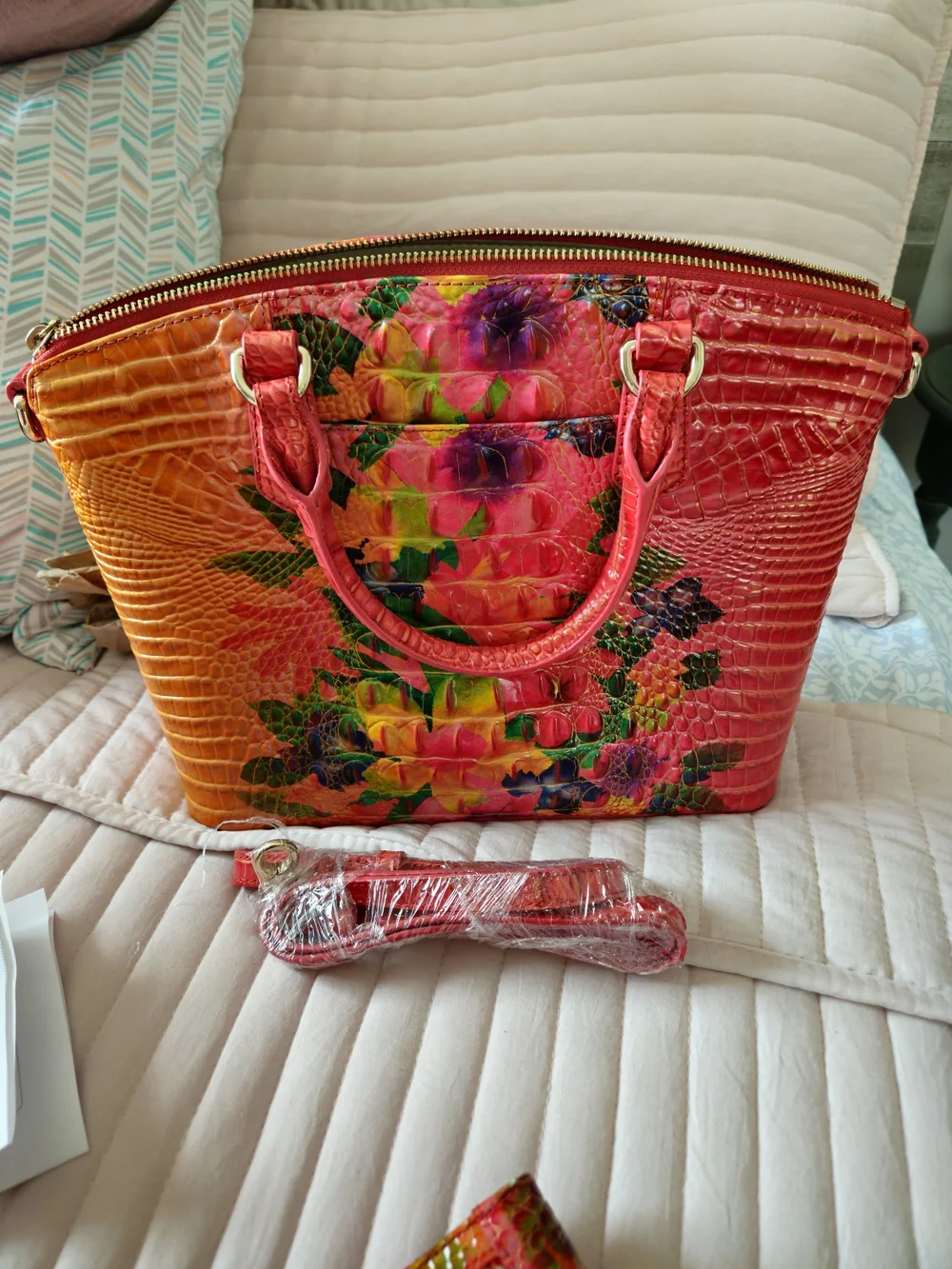 Brahmin Orange Duxbury Honolulu Tote with Matching Ady Wallet